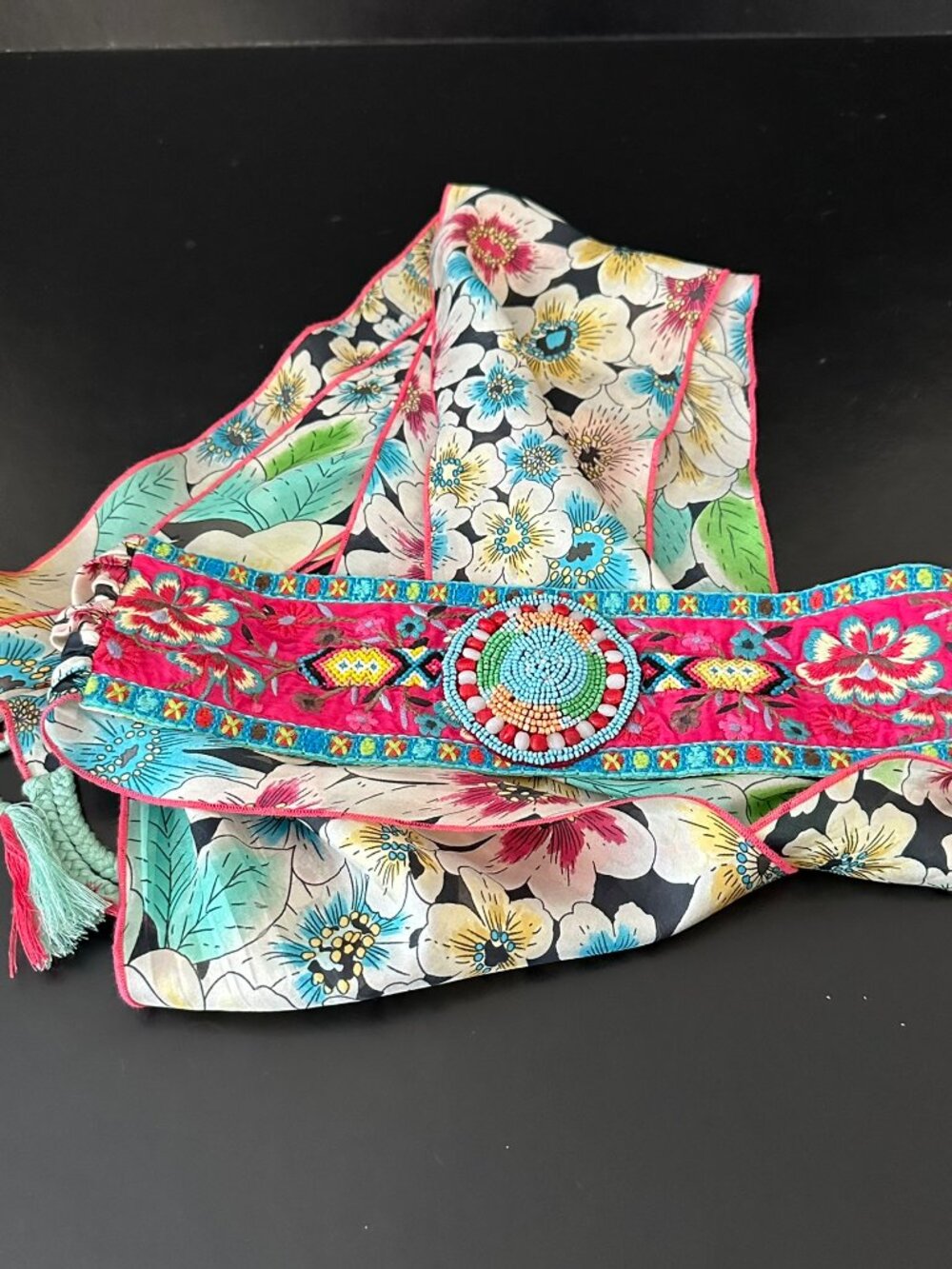 πΊβ¨ Johnny Was Obi Belt Beaded Embroidered Silk Sash Boho Chic Statement β¨πΊ - Picture 4 of 16